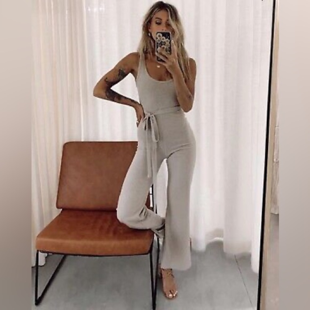 Princess Polly Callie Ribbed Beige Tan Jumpsuit US 0